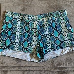 BCBG Maxazria snake print low rise shorts.